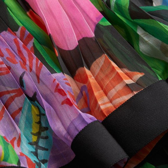 Iris Apfel X H&M Multicolored Patterned Floral Ruffle Maxi Pleated Skirt US 0 - Picture 5 of 10